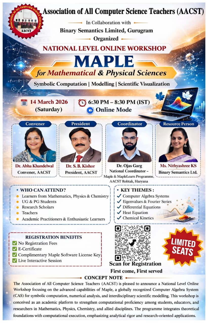 NATIONAL LEVEL ONLINE WORKSHOP: MAPLE for Mathematical & Physical Sciences (14 March 2026)